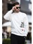 Ekru Bisiklet Yaka Şardonlu Cep Detaylı Baskılı Erkek Sweatshirt 7061 3