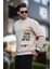 Bej Bisiklet Yaka Şardonlu Cep Detaylı Baskılı Erkek Sweatshirt 7061 1