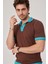 Yakası Çizgili Triko Kumaş Mavi Kahverengi Tshirt 2