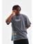 Bisiklet Yaka Baskılı Oversize T-Shirt - Gri 1