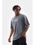 Bisiklet Yaka Baskılı Oversize T-Shirt - Gri 3
