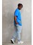 Bisiklet Yaka Baskılı Oversize T-Shirt - Mavi 5