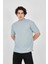 Waffle Kumaş Rahat Kol T-Shirt - Buz Mavisi 1