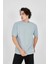 Waffle Kumaş Rahat Kol T-Shirt - Buz Mavisi 2