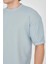 Waffle Kumaş Rahat Kol T-Shirt - Buz Mavisi 3