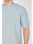 Unisex Waffle Kumaş Rahat Kol T-Shirt - Buz Mavisi 2