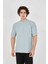 Unisex Waffle Kumaş Rahat Kol T-Shirt - Buz Mavisi 3