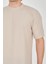 Waffle Kumaş Rahat Kol T-Shirt - Bej 3
