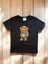 Siyah Pamuklu Penye Kısa Kollu Şapkalı Cool Ayıcık Baskılı Kız Erkek Çocuk T-Shirt 1