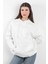 Kadın Kapüşonlu Oversize Sweatshirt Üç İplik Kanguru Cepli Beyaz Hoodie - 2502 2