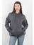 Kadın Kapüşonlu Oversize Sweatshirt Üç İplik Kanguru Cepli Füme Hoodie - 2502 1