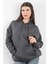 Kadın Kapüşonlu Oversize Sweatshirt Üç İplik Kanguru Cepli Füme Hoodie - 2502 3