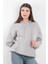 Kadın Kapüşonlu Oversize Sweatshirt Üç İplik Kanguru Cepli Gri Hoodie - 2502 2