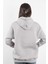 Kadın Kapüşonlu Oversize Sweatshirt Üç İplik Kanguru Cepli Gri Hoodie - 2502 3