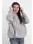 Kadın Kapüşonlu Oversize Sweatshirt Üç İplik Kanguru Cepli Gri Hoodie - 2502 4