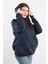 Kadın Kapüşonlu Oversize Sweatshirt Üç İplik Kanguru Cepli Lacivert Hoodie - 2502 4