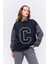 Keçe Baskı Detaylı Sweatshirt Lacivert 4