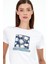 Kadın Flower Beyaz Baskılı Bisiklet Yaka Regular Fit T-Shirt 3