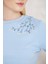 Mavi Omuzu Papatya Nakışlı Basic Crop T-Shirt- 2413 4