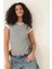 Çizgili Beyaz Fitilli Görünümlü Bisiklet Yaka Kısa Kollu Çıtçıtlı Bodysuit- 2409 4