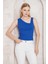 Saks Kesik Yaka Kalın Askılı Bluz -2410 4