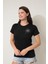 Siyah Omzu Nakışlı Bisiklet Yaka Kısa Kollu Kadın T-Shirt- 2419 3