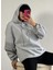 Gri Şardonlu Kapşonlu Oversize Basic Sweatshirt 26259 3