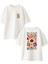 Beyaz Oversize Pamuk Çiçek Halı Deseni Ön Arka Baskılı Örme T-Shirt 1