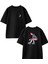 Siyah Oversize Pamuk Patenli Kız Ön Arka Baskılı Örme T-Shirt 1