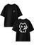 Siyah Oversize Pamuk Bıçaklı Kedi Ön Arka Baskılı Örme T-Shirt 1