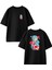 Siyah Oversize Pamuk Mavi Saçlı Anime Kız Ön Arka Baskılı Örme T-Shirt 1