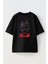 Siyah Oversize Pamuk Hacker Maske Üçlü Baskılı Örme T-Shirt 1