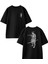 Siyah Oversize Pamuk Samuray Anime Oğlan Ön Arka Baskılı Örme T-Shirt 1