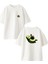 Beyaz Oversize Pamuk Düşmüş Avakado Ön Arka Baskılı Örme T-Shirt 1