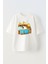 Beyaz Oversize Pamuk Sipson Ailesi Baskılı Örme T-Shirt 1