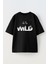 Siyah Oversize Pamuk Into Wild Baskılı Örme T-Shirt 1
