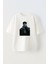 Beyaz Oversize Pamuk Cap Joker Baskılı Örme T-Shirt 1
