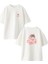 Beyaz Oversize Pamuk Battaniye Sarılmış Kedi Ön Arka Baskılı Örme T-Shirt 1