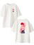 Beyaz Oversize Pamuk Kırmızı Taytlı Kız Ön Arka Baskılı Örme T-Shirt 1