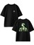 Siyah Oversize Pamuk Yeşil Saçlı Genç Dolunay Ön Arka Baskılı Örme T-Shirt 1