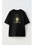Siyah Oversize Pamuk Gaz Lambası Yazı Baskılı Örme T-Shirt 1