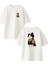 Beyaz Oversize Pamuk Sumo Kedi Ön Arka Baskılı Örme T-Shirt 1