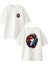 Beyaz Oversize Pamuk Japon Balık Desen Ön Arka Baskılı Örme T-Shirt 1
