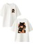 Beyaz Oversize Pamuk Kedili Kız Çiçek Ön Arka Baskılı Örme T-Shirt 1