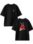Siyah Oversize Pamuk Kayak Takımlı Kadın Ön Arka Baskılı Örme T-Shirt 1
