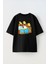 Siyah Oversize Pamuk Sipson Ailesi Baskılı Örme T-Shirt 1