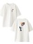 Beyaz Oversize Pamuk Satranç Şah Mat Ön Arka Baskılı Örme T-Shirt 1