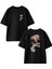 Siyah Oversize Pamuk Rüya Alemi Kadın Ön Arka Baskılı Örme T-Shirt 1