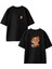 Siyah Oversize Pamuk Meyve Sebze Kitap Ön Arka Baskılı Örme T-Shirt 1