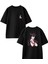 Siyah Oversize Pamuk Kırmızı Kravatlı Anime Genç Ön Arka Baskılı Örme T-Shirt 1